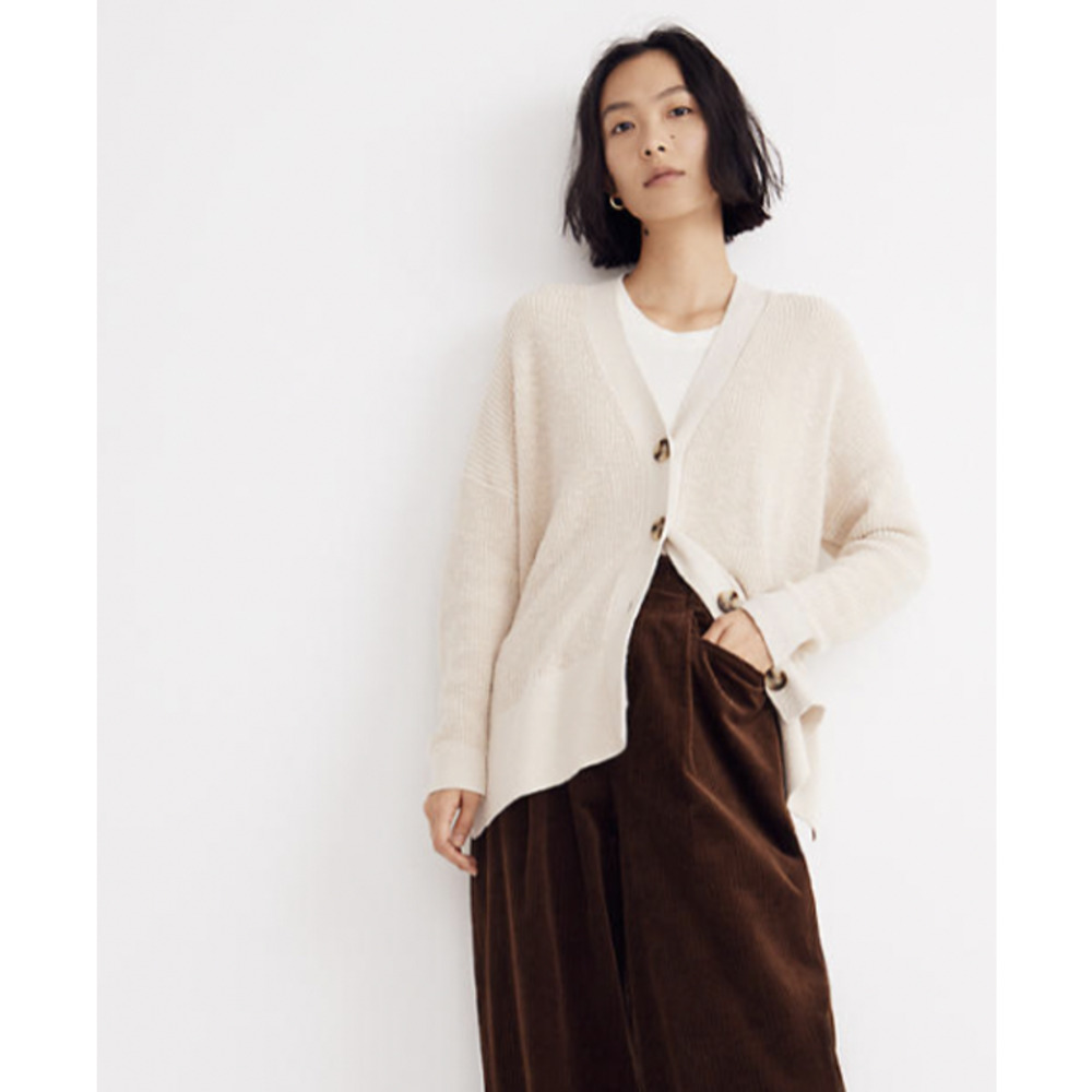 Madewell Lovell Button Heavy Cardigan in Cream Sz L